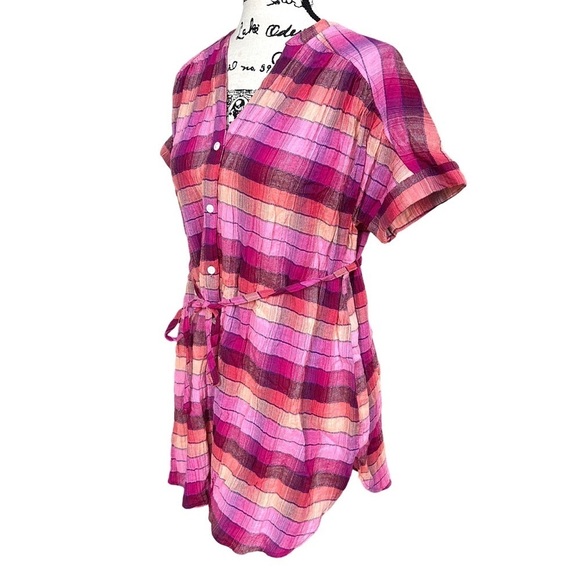 Isabel Maternity by Ingrid & Isabel Pink and Orange Plaid Button-Down Tunic - Picture 6 of 10
